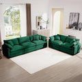 mikibama Luxury 2 Piece Sofa Set, 3-Seater & Loveseat Couch Set, Modern Corduroy Comfy Cloud Couches Set for Living Room Office with 4 Armrest Pillows and 5 Toss Pillows, Green