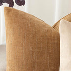 Foindtower Set of 2 Soft Textured Chenille Throw Decorative Pillow Covers Square Accent Solid Cushion Cover Neutral Farmhouse Pillow Case for Couch Sofa Bedroom Living Room 16x16 Inch,Golden Brown