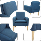 Lohoms Accent Chair for Living Room, Comfy Upholstered Reading Leisure Chair for Bedroom, Mid-Century Modern Armchair, Linen Fabric Single Sofa Chair for Apartment, Waiting Room, Navy Blue