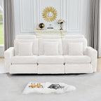 ORRD Power Reclining Sectional Sofa, Electric 3 Seat Recliner with 3 Electric Footrest and Adjustable Headrest, Modern Plush Corduroy Fluffy Reclining Sectional with Deep Seat for Living Room-White