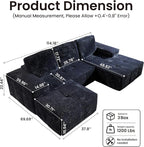 114" Glitter Cloud Sectional Couch with L-Shape Chaise & Ottoman, Modern Boneless Couches for Living Room, Fluffy Tufted Deep Seat Modular Sofa No Assembly (Blue Sparkly Velvet,Right Facing)