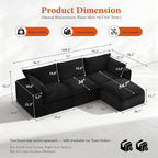 108" Sectional Couches for Living Room Boneless Couch Upholstered Cloud Couch Sectional Modular Sectional Sofa with L Shaped (Corduroy-Black, 3 Seat+1 Ottoman)