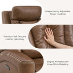 CHITA Genuine Leather Power Recliner Chair for Adults, Super Zero Gravity Recliner with Adjustable Power Headrest & USB/Type-C Ports, for Living Room, Bedroom & Home Theater, Cafe Brown
