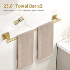 10 Pieces Brushed Gold Towel Bar Set, 23.6 Inch Bathroom Accessories Set SUS304 Stainless Steel Bathroom Hardware Set Towel Racks for Bathroom Wall Mounted.