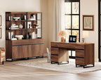 WAMPAT 59" Modern Executive Desk with Drawers, Wood Computer Writing Desk with Charging Station, Home Office Desk with File Drawer, Study Table for Bedroom, Living Room, Home Office, Rustic Brown