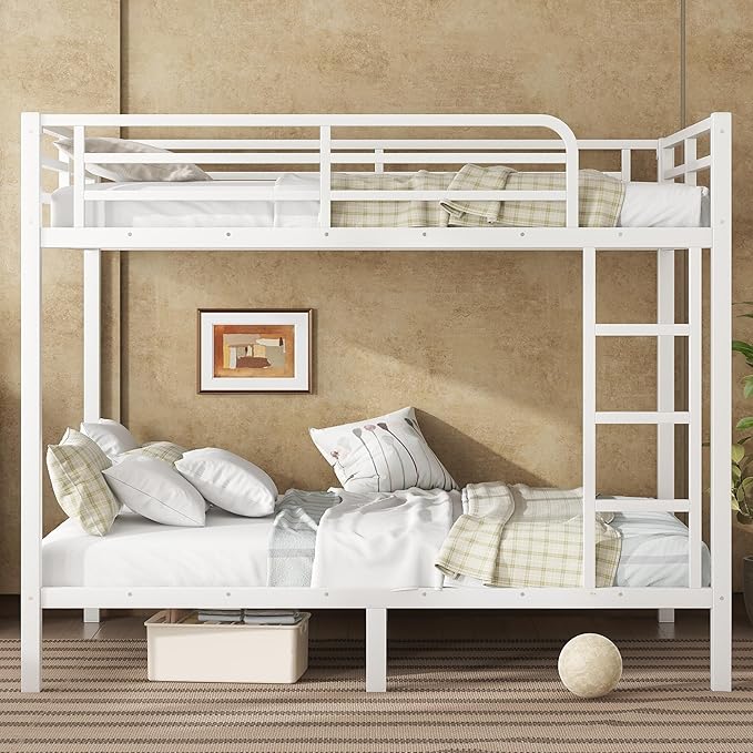 Bellemave Full Over Full Bunk Bed for Adults, Full Size Bunk Beds Frame with Build in Ladder and Full Length Guardrail, Easy Assemble Bunkbeds, Noise Reduced, Mattress Not Included, White