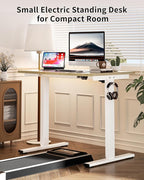 Okin Small Electric Standing Desk, 36" x 24" Whole Piece Height Adjustable Desk, Oak Sit to Stand Computer Workstation for Home Office
