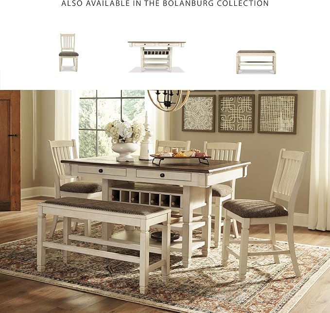 Signature Design by Ashley Bolanburg Double Upholstered Bench, Counter Height, Whitewash