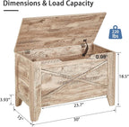 VECELO 30" Storage Bench, Entryway Shoe Ottoman, Farmhouse Style Bench with Handwoven Cushion and Metal Safety Hinges, for Bedroom, Living Room, Entryway, Wood