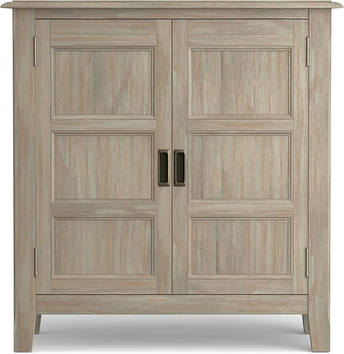 SIMPLIHOME Burlington SOLID WOOD 30 inch Wide Transitional Low Storage Cabinet in Distressed Grey for the Living Room, Entryway and Family Room