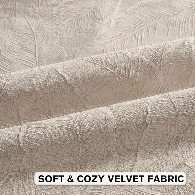 FUTEI Beige Velvet Throw Pillow Covers 12x20 Inch Set of 2,Soft Embossed Leaf-Relief Textured Lumbar Pillow Cases,Natural Home Decor for Couch Living Room