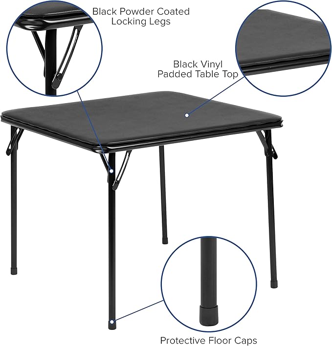Flash Furniture Mindy Kids 3-Piece Folding Table and Chairs Set for Daycare and Classrooms, Children's Activity Table and Chairs Set, Black