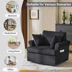 Karl home 39" Swivel Accent Chair,Oversized Seat Armchair W/2 Pillows and 4 Pockets,Modern Upholstered Corduroy Barrel Chairs,Comfy Single Sofa for Living Room,Reading,Bedroom and Office -Black