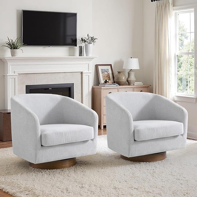 Lumibee Swivel Accent Chairs Set of 2, Chenille Fabric Swivel Barrel Chairs for Living Room, Modern Comfy Upholstered Round Armchairs Single Sofa Chairs for Bedroom, Club-Bright Gray