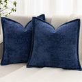 Navy Blue Decorative Throw Pillow Covers 20x20 Inch Set of 2 Cozy Soild Chenille Cushion Cases Soft Textured Square Couch Pillows Cover Boho Accent Farmhouse Pillowcases for Sofa Bed