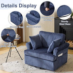 Karl home Swivel Accent Chair Set of 2, 39" Oversized Armchair W/2 Pillows and 4 Pockets,Modern Corduroy Barrel Chairs,Comfy Single Sofa for Living Room,Reading,Bedroom and Office-Dark Blue