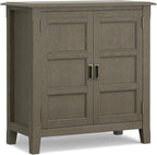 SIMPLIHOME Burlington SOLID WOOD 30 inch Wide Transitional Low Storage Cabinet in Farmhouse Grey for the Living Room, Entryway and Family Room