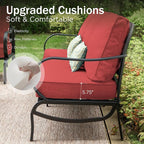 PHI VILLA 6 PCS Patio Furniture Sets with 2*Swivel Cushioned Sofa Chairs, 2* Leg Chairs, 1 * 3-Seat Wide Deep Seating Bench and 1*Coffee Table, Outdoor Metal Furniture Set for 7 Person(Red)