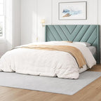 Yaheetech Queen Bed Frame Upholstered Platform Bed with Wing Side/Wooden Slat Support/Tufted Headboard with Wing Side/Mattress Foundation/No Box Spring Needed,Blue Lake Queen Bed