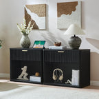 LEYAOYAO 31" Wide Fluted Nightstand with Charging Station, Oversized Extra Large 1 Drawer Night Stand with Golden Handle, Black Wood Bedside Table Tall End Tables,for Bedroom, Living Room, Hallway