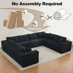 Modular Sectional Cloud Couch for Living Room,Modern Boneless Couche Set with Plush Corduroy,Comfy Floor Sofa with Memory Foam,Stupendous U Shaped Sofa,No Assembly Required,Black