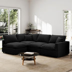 Modern Sectional Linen Couch for Living Room,4 Seat Modular Cloud Sofas,Detachable Couch Cushion Covers,Cozy Feather Down Sofa for Apartment Black