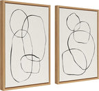 Kate and Laurel Sylvie Modern Circles and Going in Circles Framed Linen Textured Canvas Wall Art by Teju Reval, Set of 2, 18x24 Natural, Beautiful Abstract Wall Decor