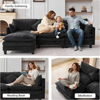 108" Modular Sectional Couches for Living Room with Ottoman, L Shaped Cloud Couch with Charger, USB & Type-c Port, Comfy Sofas with Deep Seat, Chenille Fabric, Black