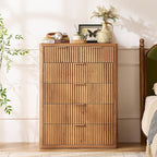 LEYAOYAO Fluted 6 Drawers Dresser for Bedroom, 42" Tall Modern Chest of Drawers with Metal Handle, Curved Profile Design,Brown Wood Drawer Organizer for Bedroom, Living Room, Hallway, Entryway