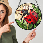 Stained Glass Window Hanging - Red Seven-Spotted Ladybug Sun Catcher for Door Home Decor Insect Suncatcher Christmas Mother's Day Birthday Gifts for Women Men Mom Nana 7.8 in