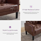 TYBOATLE Accent Chair Comfy Living Room Chair Leather Tufted Mid Century Modern Accent Chair, Small Cozy Reading Arm Chair for Office, Bedroom (1, Brown)