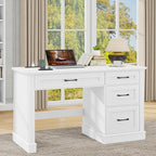 Vabches Farmhouse 47" Executive Desk, Computer Desk with Drawers and File Drawer, Workstation Computer Desk with Charging Station for Home Office,Study,Cream White.