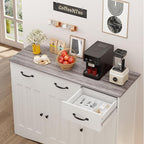 Gizoon Farmhouse Sideboard Buffet Cabinet, 42.5'' Kitchen Storage Cabinets with 3 Drawers and Barn Doors, Wood Coffee Bar Cabinet with Adjustable Shelf for Kitchen, Dining Room, Living Room, Grey