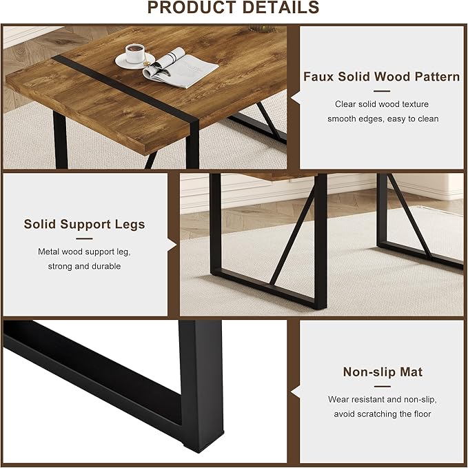 Dining Table Set for 8, 9 Piece Dining Table Set, 71'' Dark Wood Kitchen Table and Suede Nap Fabic Chairs Set of 8, for Kitchen Dining Room