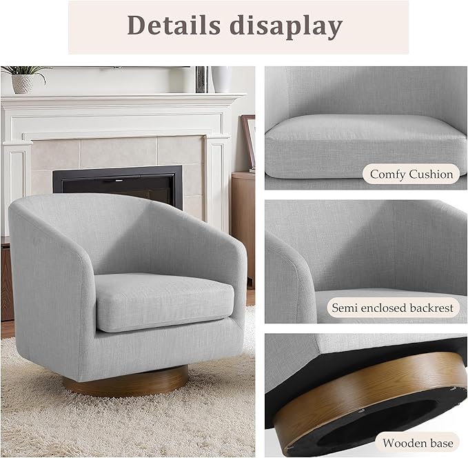 Lumibee Swivel Accent Chair, Chenille Fabric Swivel Barrel Chair for Living Room, Modern Comfy Upholstered Round Armchair Single Sofa Chair for Bedroom, Club-Cool Gray