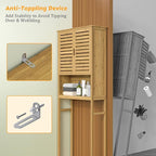 Over-The-Toilet Storage Shelf with Doors, Bathroom Freestanding Bamboo Organizer Space Saver with Adjustable Shelf, Natural
