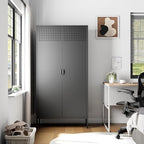 71 inches Black Metal Storage Cabinet with Doors and Shelves, 5 Tier Pantry Cabinet, Metal Cabinet for Home, Office, Dining, Laundry, Living, Bathroom and Utility Use