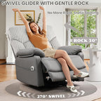 Power Swivel Rocker Recliner Chair with Massage and Heat for Adults, Electric Infinite Position Recliner with USB Charging Port, Corduroy and PU Leather Mixed Fabric, Easy Assembly (Grey)