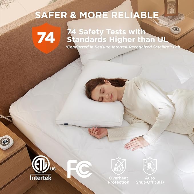 Bedsure Waterproof Heated Mattress Pad Queen - Cotton Bed Warmer with Memory & Preheat Functions, 10 Heat Settings & 12 Hour Shut Off, Dual Controller, Electric Mattress Pad Queen, 60"x80"