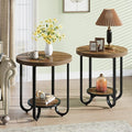 Tribesigns Round End Table with 2-Tier Storage Shelf, Industrial Side Table with Curved Metal Legs, Wood-Grain Accent Coffee Side Stand, Small Nightstand for Living Room, Bedroom, Office, 2PCS