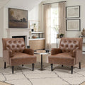 UIXE PU Leather Accent Chairs Set of 2, Modern Upholstered Armchair for Living Room, Comfy Arm Chair Single Sofa Reading Seat with Wooden Legs for Office Home Bedroom - Brown