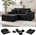 79" Boneless Cloud Loveseat Sofa Couch, Modular Foldable Floor Sofa with Ottoman, Chenille Lounge Convertible Sofa Bed for Living Room, No Assembly, Black
