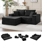 79" Boneless Cloud Loveseat Sofa Couch, Modular Foldable Floor Sofa with Ottoman, Chenille Lounge Convertible Sofa Bed for Living Room, No Assembly, Black
