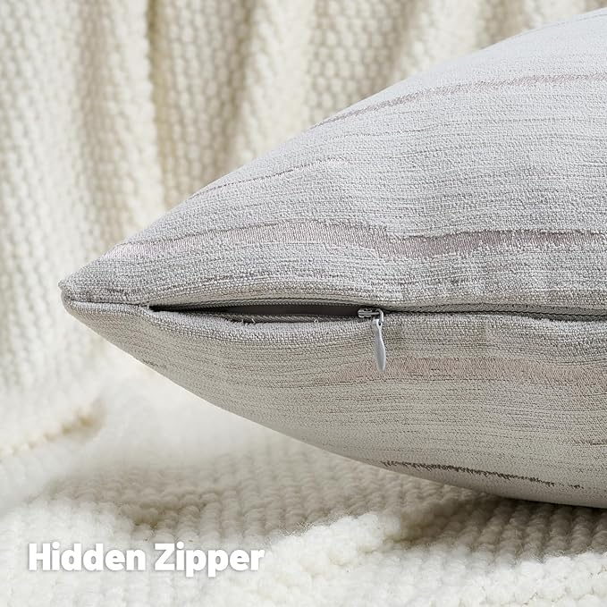 FUTEI Grey Chenille Decorative Throw Pillow Covers 16x16 Inch Set of 2,Soft Embossed Striped Textured Cushion Case,Modern Home Decor for Couch Bed Living Room