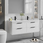 eclife 48" Bathroom Vanities Cabinet with Sink Combo, Wall Mounted Floating Cabinet W/Decor Line, Soft-Close System, 4 Extra Big Drawers, Matte Black Faucet, White