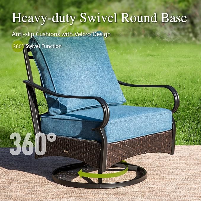 Sophia & William Patio Furniture Set with Fire Pit Table, 4PCS Metal Outdoor Conversation Set with Fire Pit Table, 2 Swivel Chairs,1 Loveseat,3-Seater Couch for Outdoor Seating,Backyard,Porch(Navy)