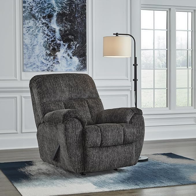Signature Design by Ashley Rampant Casual Manual Rocker Recliner with Pillow-Top Arms, Gray