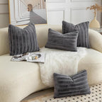 Pack of 2 Faux Fur Throw Pillow Covers 16x16 Inch Striped Decorative Soft Plush Couch Pillow Case Home Decor for Bed, Sofa, Living Room Darkgrey
