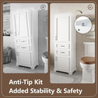 Tall Freestanding Storage Cabinet with 2 Doors & 2 Drawers, Multi-Purpose Organizer with Adjustable Shelf for Bathroom, Office, Living Room, White