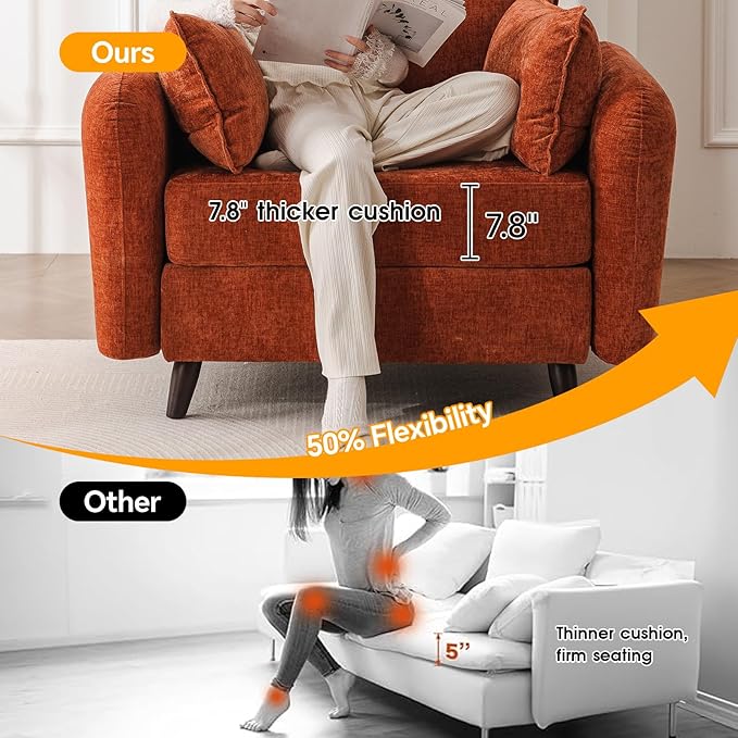 Oversized Accent Chair with Ottoman,All Seats Storage,Comfy Armchair,24.5'' Deep Seat,Upholstered Living Room Chairs,Reading Chair,Lounge Chair for Bedroom,Office,Chenille,Orange